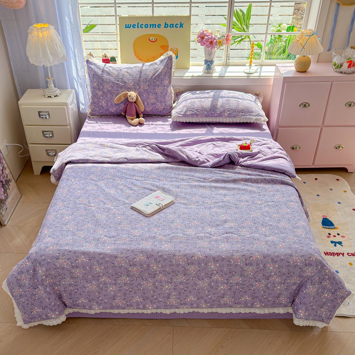 91家纺网 家纺一手货源 找家纺 弗苓家纺 2026新款高克重泡芙棉花边款夏被夏凉被空调被四件套小红书推荐-风格一 松间茶事