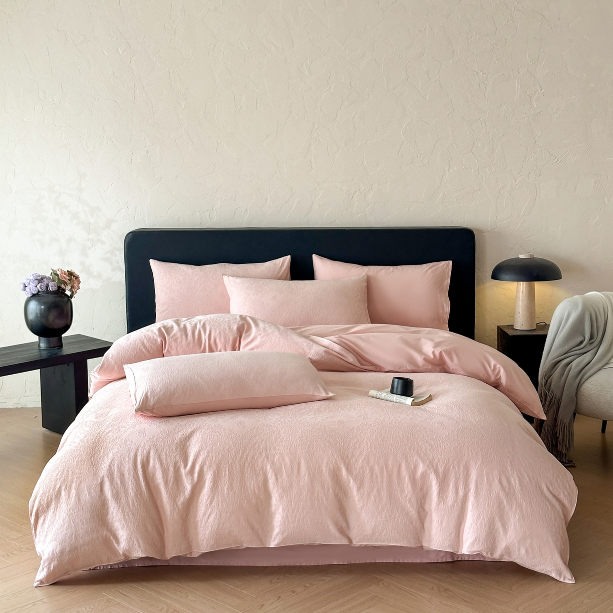 优悦生活馆 2026新款60s全棉提花四件套 暖雾碟语-唯美粉