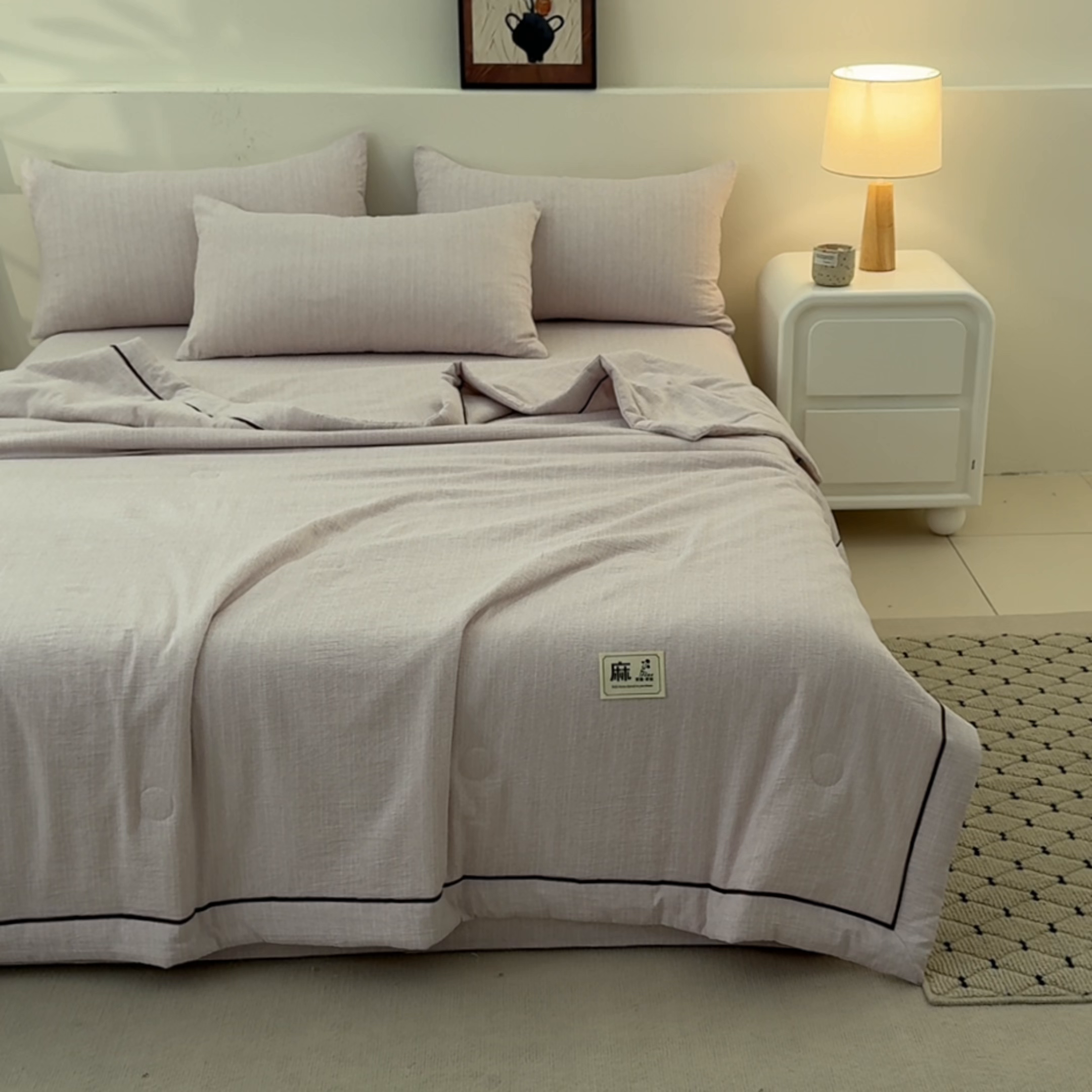 91家纺网 家纺一手货源 找家纺 蓝极人 2026新款提花色织水洗麻夏被四件套 色织-晨曦黄