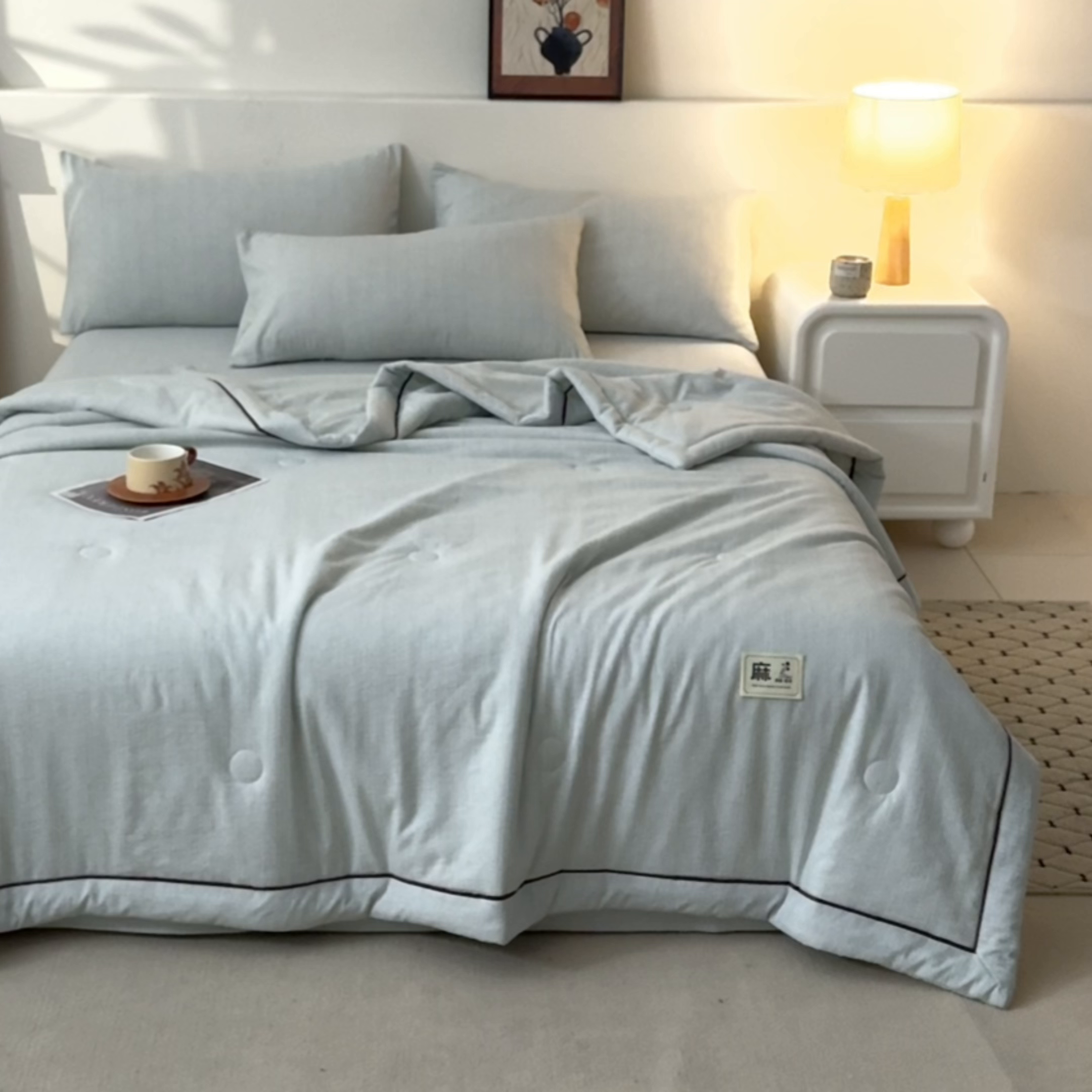 91家纺网 家纺一手货源 找家纺 （总）蓝极人 2026新款提花色织水洗麻夏被四件套