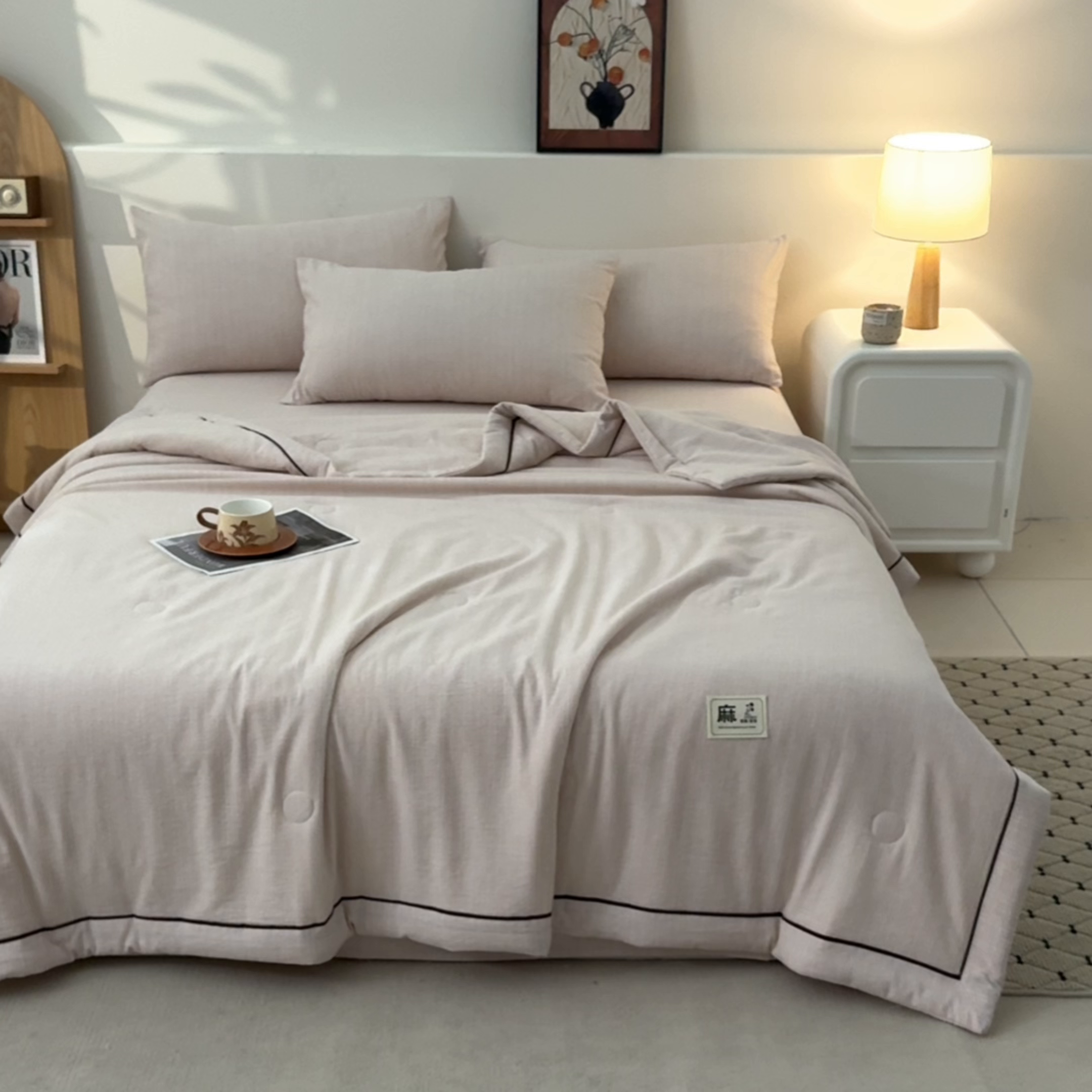 91家纺网 家纺一手货源 找家纺 蓝极人 2026新款提花色织水洗麻夏被四件套 色织-烟灰