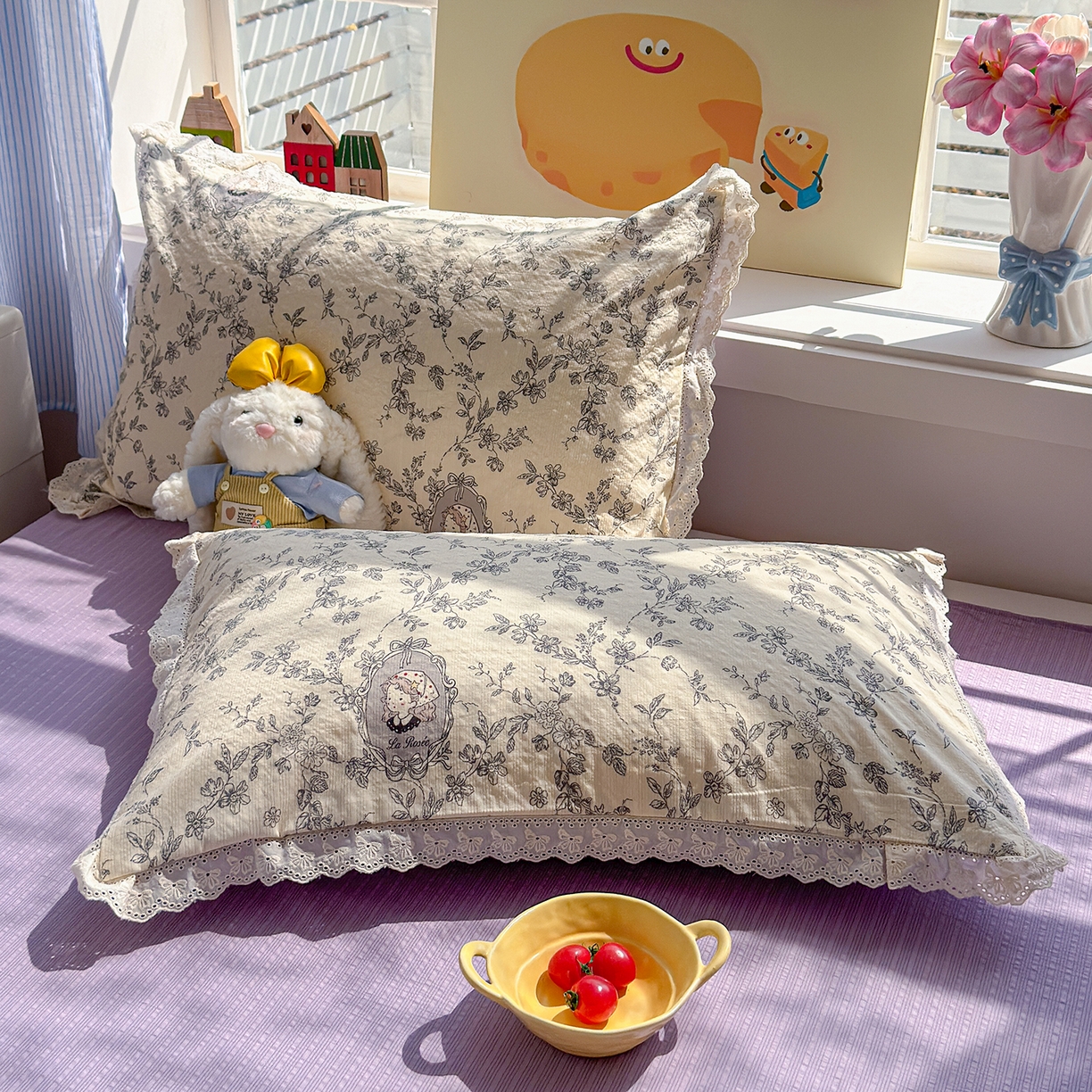 91家纺网 家纺一手货源 找家纺 弗苓家纺 2026新款高克重泡芙棉花边款夏被夏凉被空调被四件套小红书推荐-风格一 花筐少女