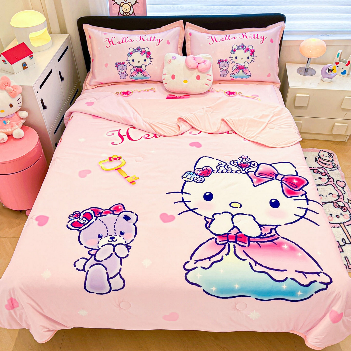 91家纺网 家纺一手货源 找家纺 暮思家居 2026新款正版授权A类大版数码印花三丽鸥枕套单品枕套枕套单件 幸福KT