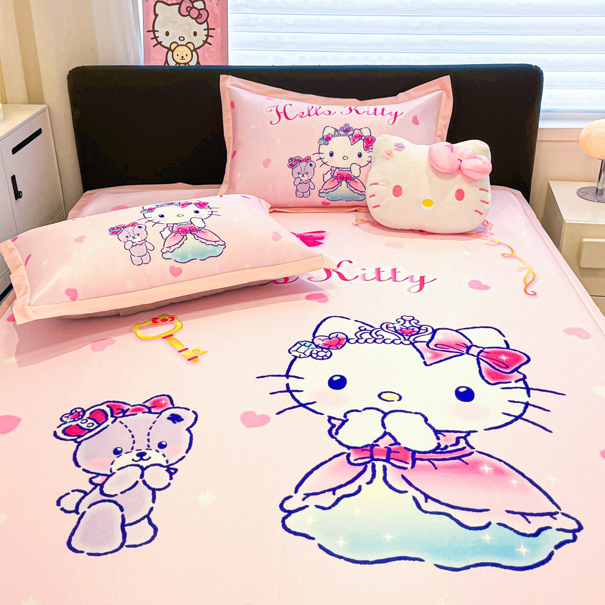 91家纺网 家纺一手货源 找家纺 暮思家居 2026新款正版授权A类大版数码印花三丽鸥枕套单品枕套枕套单件 幸福KT