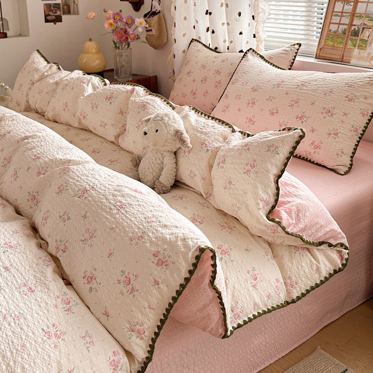 91家纺网 家纺一手货源 找家纺 蓝极人 2026新款泡芙被壳针四件套 月光