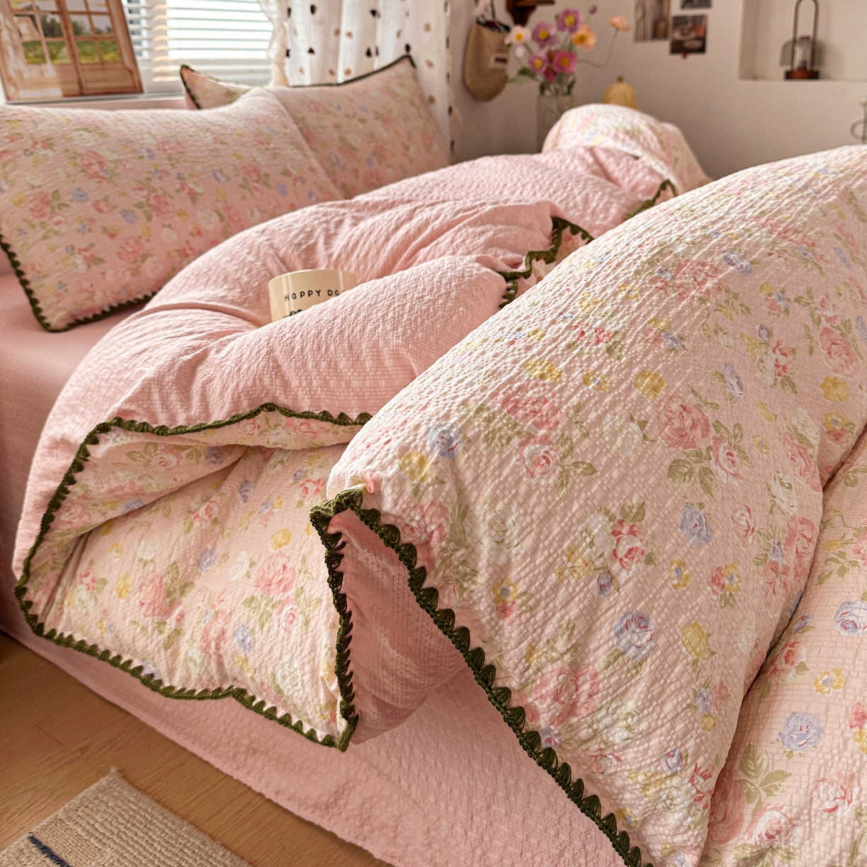 91家纺网 家纺一手货源 找家纺 蓝极人 2026新款泡芙被壳针四件套 浅夏