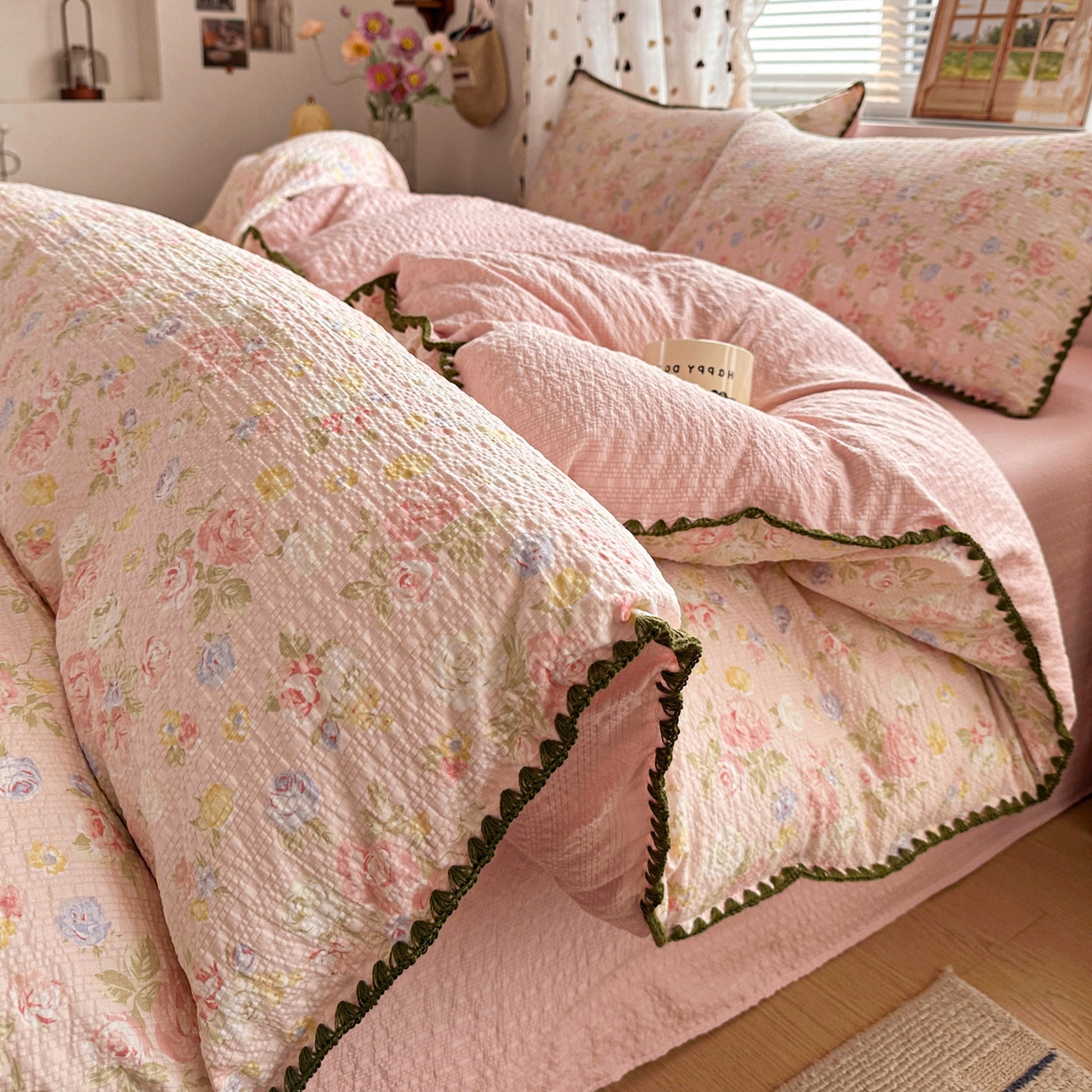 91家纺网 家纺一手货源 找家纺 蓝极人 2026新款泡芙被壳针四件套 浅夏