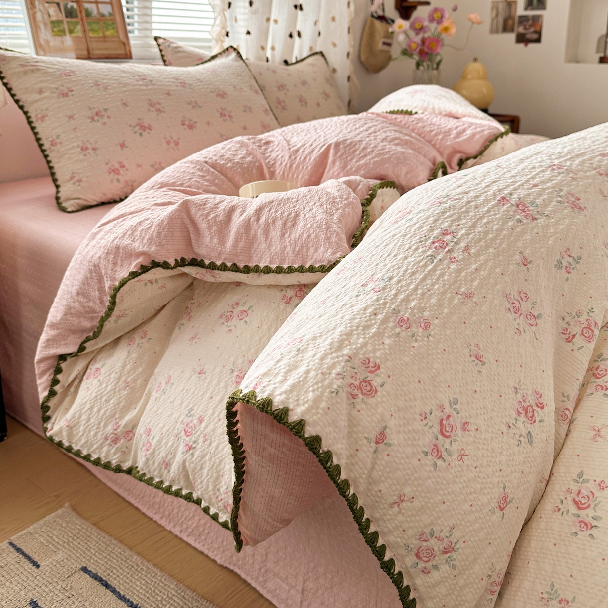 91家纺网 家纺一手货源 找家纺 蓝极人 2026新款泡芙被壳针四件套 月光