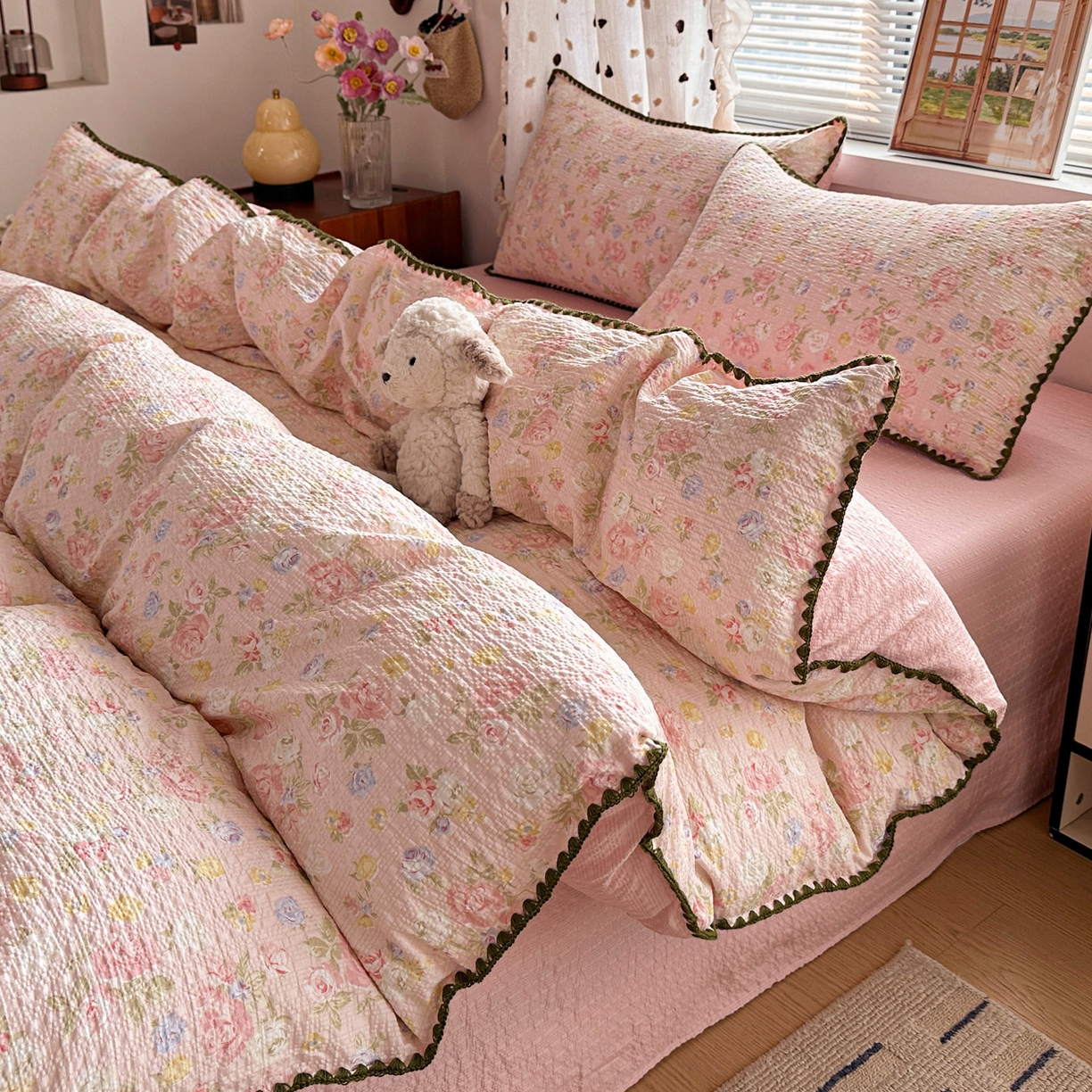 91家纺网 家纺一手货源 找家纺 蓝极人 2026新款泡芙被壳针四件套 浅夏