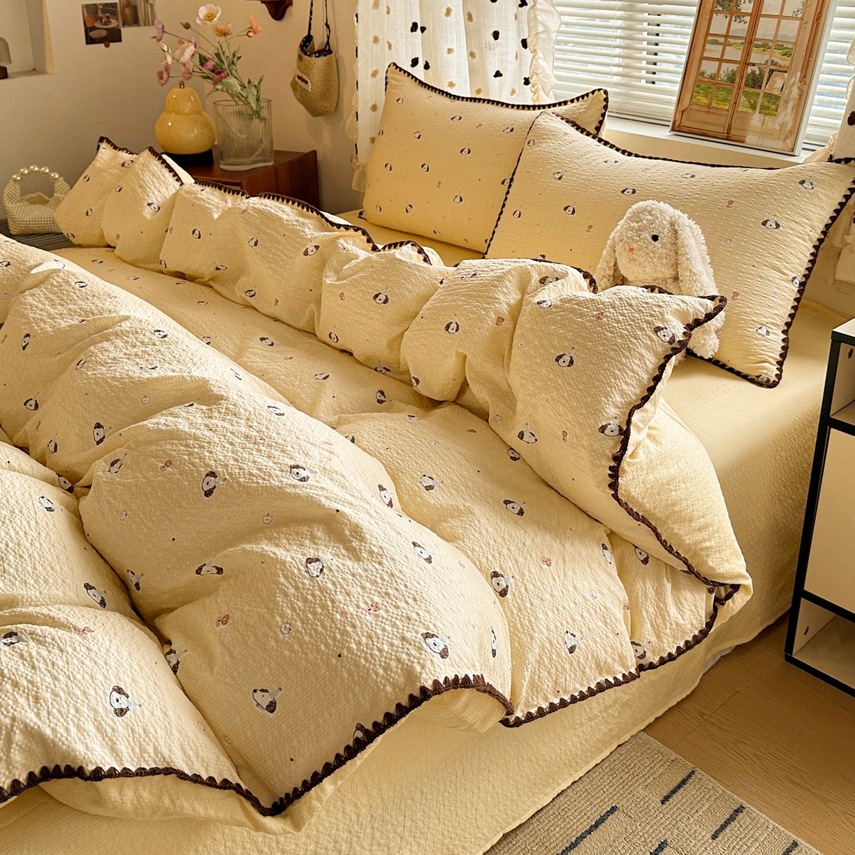 91家纺网 家纺一手货源 找家纺 蓝极人 2026新款泡芙被壳针四件套 生日狗