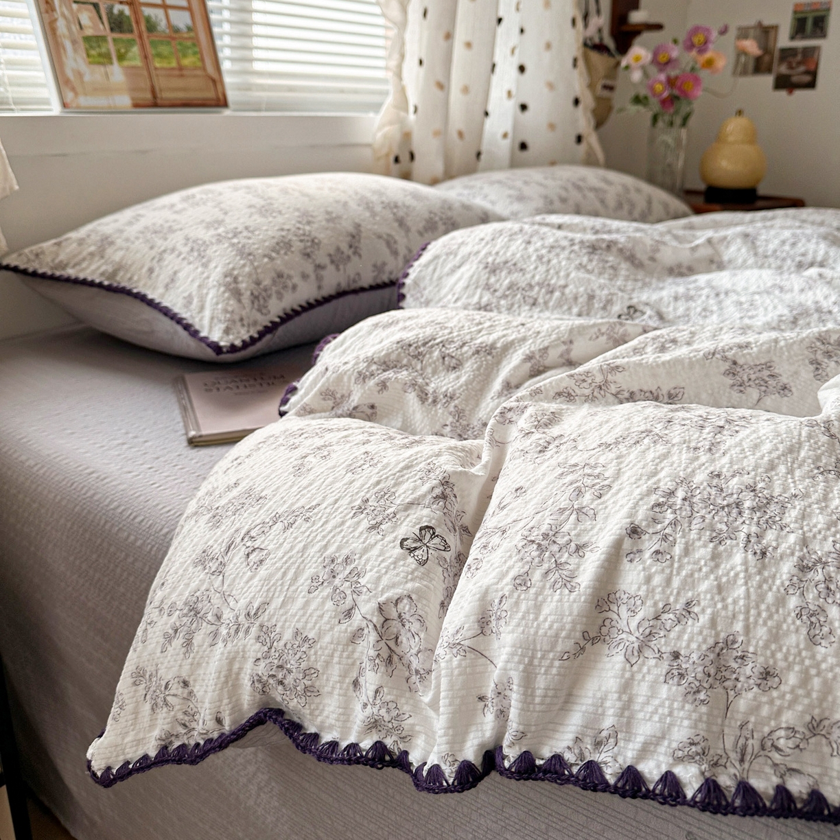 蓝极人 2026新款泡芙被壳针四件套 蝶迹