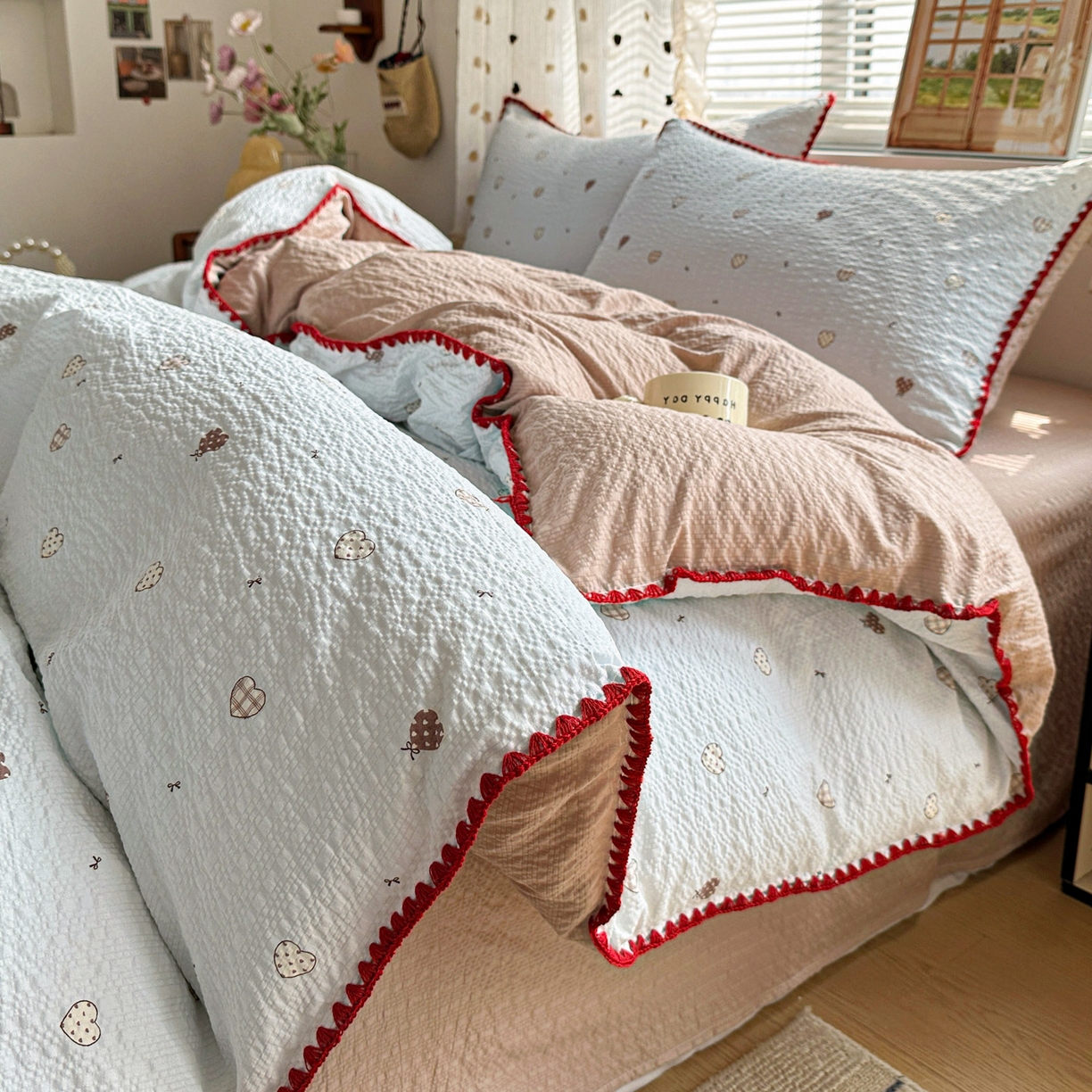 91家纺网 家纺一手货源 找家纺 蓝极人 2026新款泡芙被壳针四件套 好心情