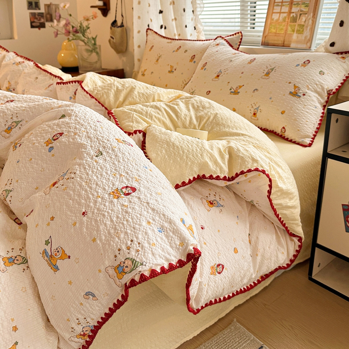 91家纺网 家纺一手货源 找家纺 蓝极人 2026新款泡芙被壳针四件套 星星人