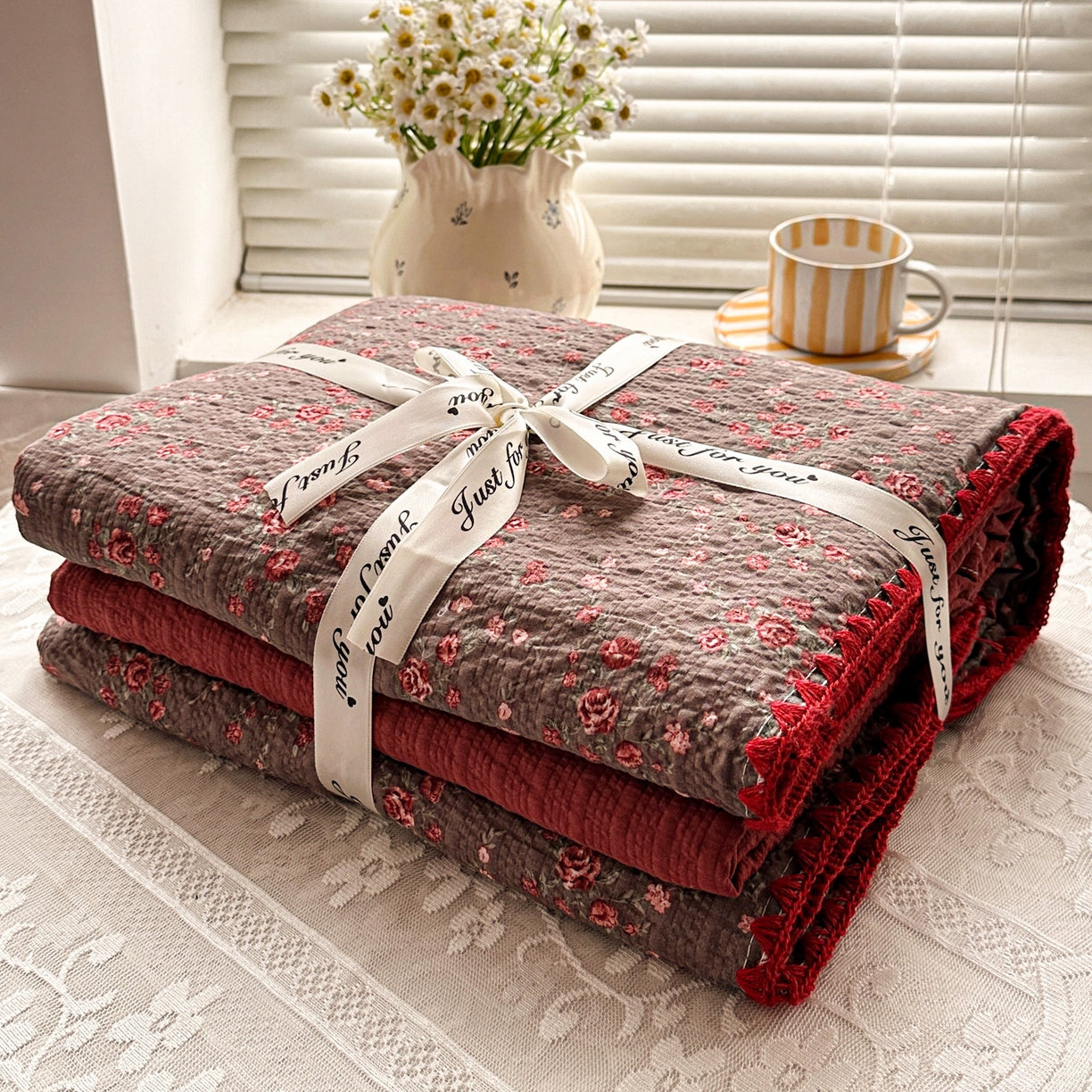 91家纺网 家纺一手货源 找家纺 蓝极人 2026新款泡芙被壳针四件套 胭脂