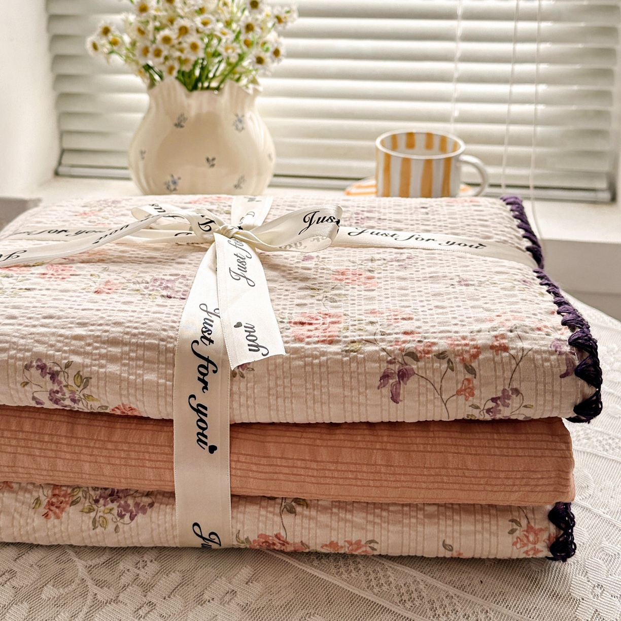 91家纺网 家纺一手货源 找家纺 蓝极人 2026新款泡芙被壳针四件套 春色