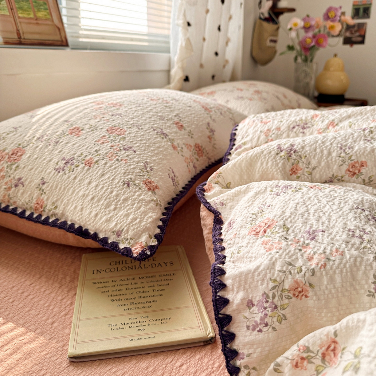 91家纺网 家纺一手货源 找家纺 蓝极人 2026新款泡芙被壳针四件套 春色