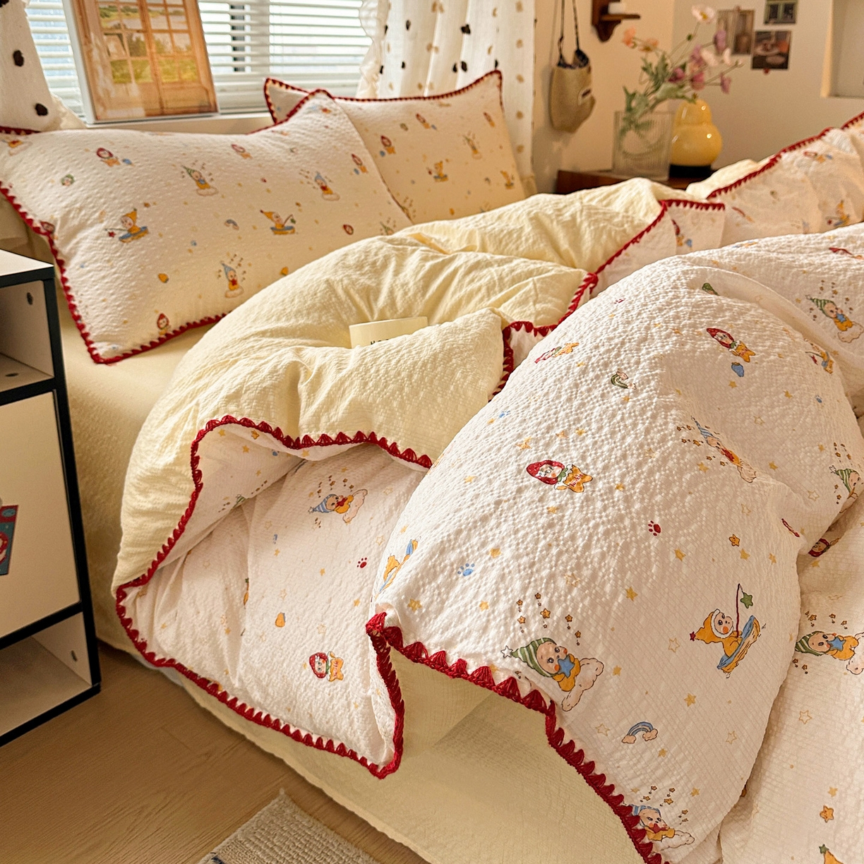 91家纺网 家纺一手货源 找家纺 蓝极人 2026新款泡芙被壳针四件套 星星人