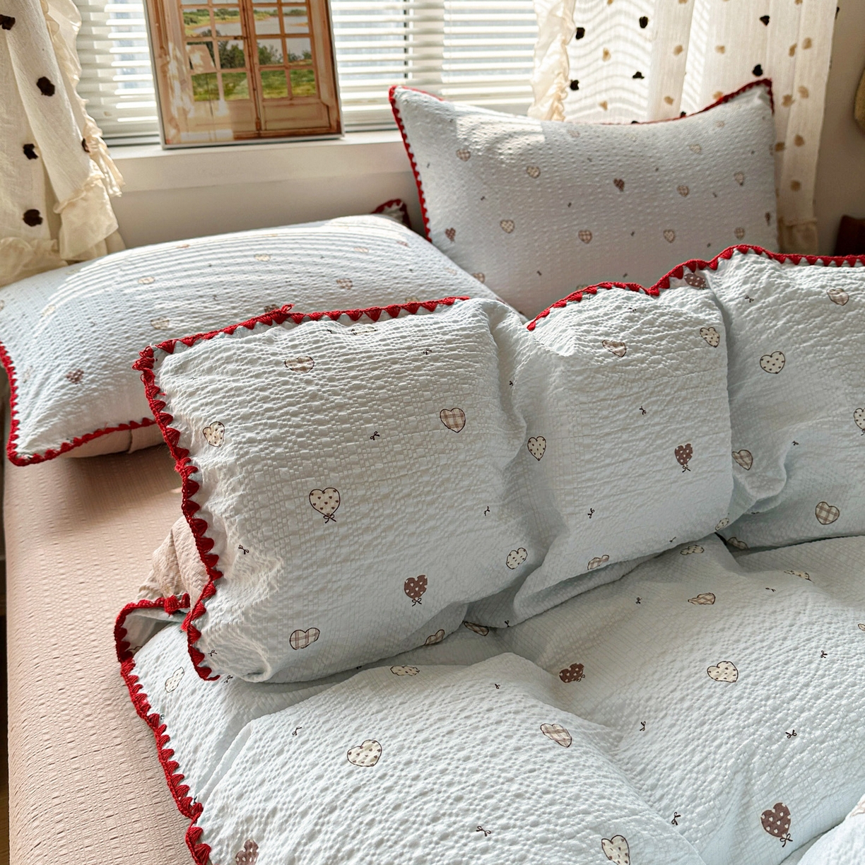 91家纺网 家纺一手货源 找家纺 蓝极人 2026新款泡芙被壳针四件套 好心情