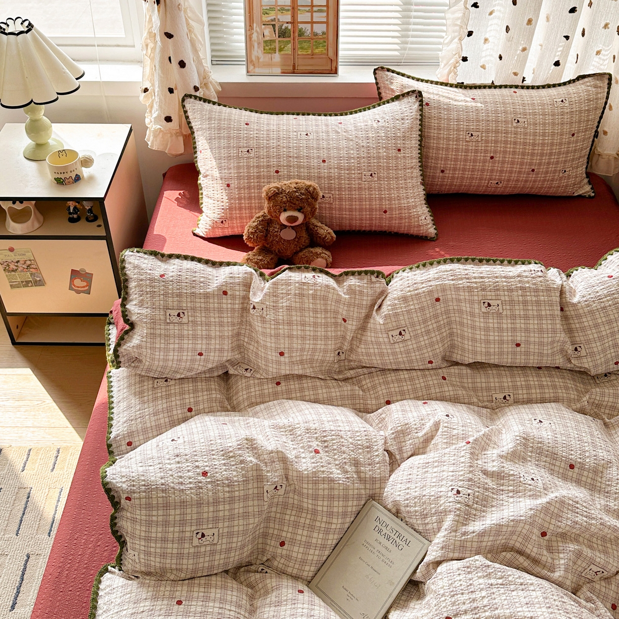 91家纺网 家纺一手货源 找家纺 蓝极人 2026新款泡芙被壳针四件套 苹果狗