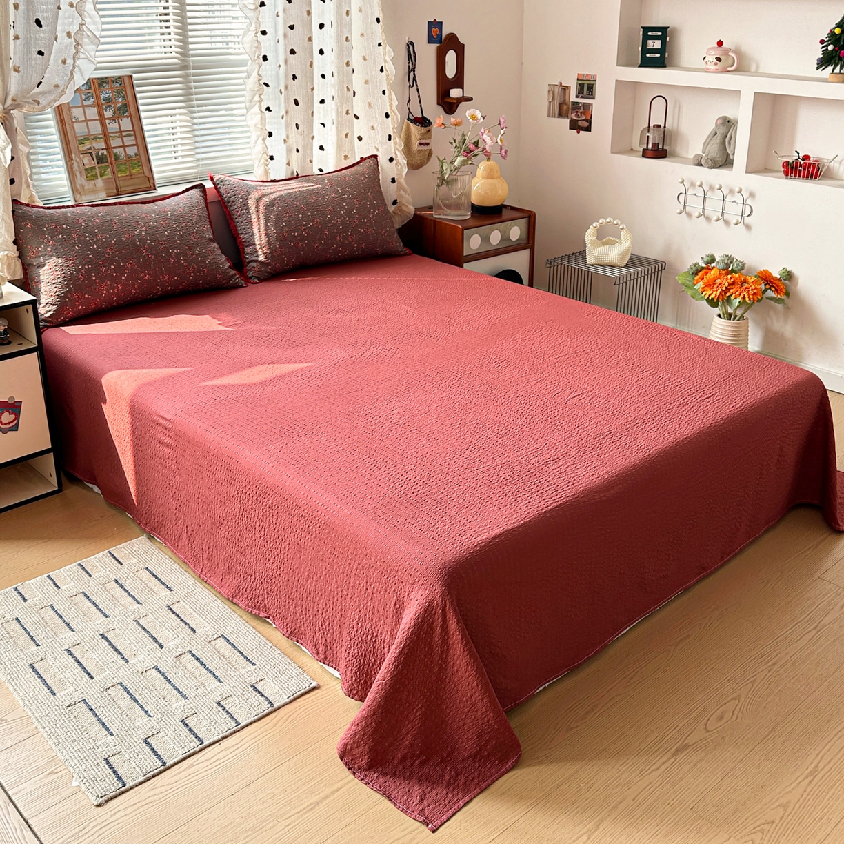 91家纺网 家纺一手货源 找家纺 蓝极人 2026新款泡芙被壳针四件套 胭脂