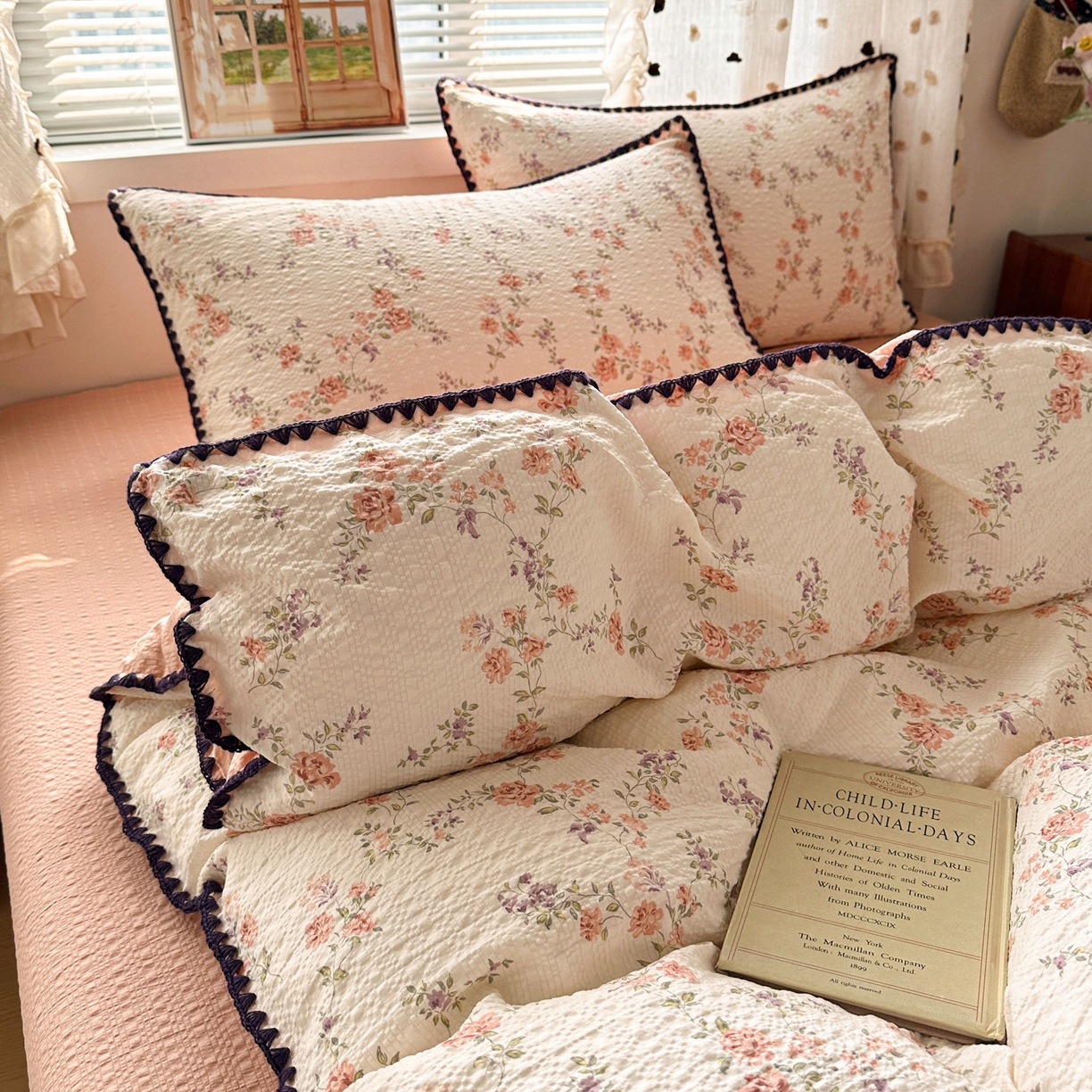 91家纺网 家纺一手货源 找家纺 蓝极人 2026新款泡芙被壳针四件套 春色