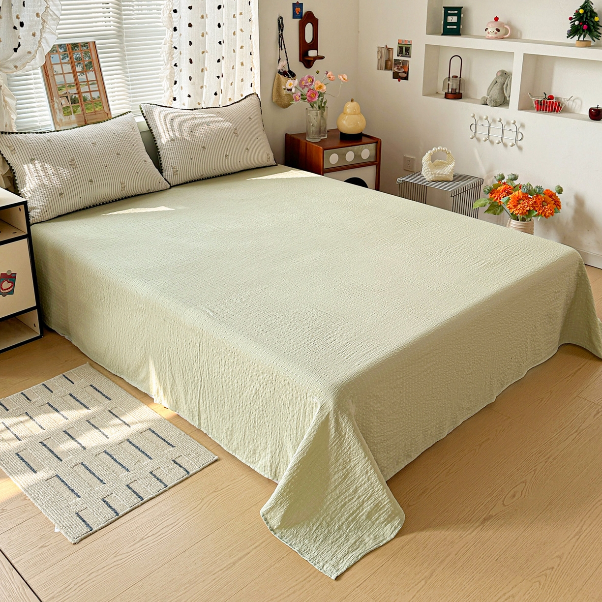 91家纺网 家纺一手货源 找家纺 蓝极人 2026新款泡芙被壳针四件套 蘑菇兔