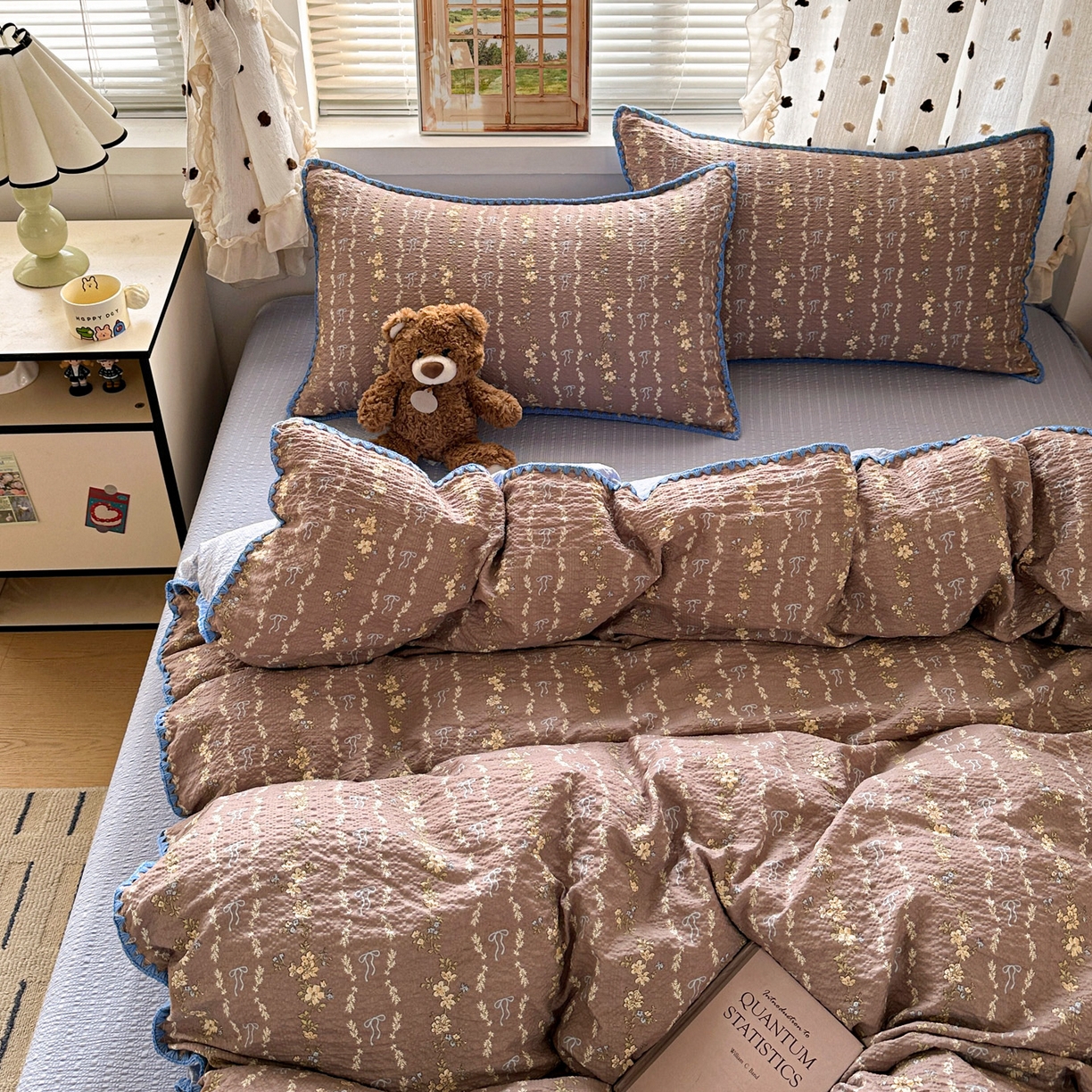 91家纺网 家纺一手货源 找家纺 蓝极人 2026新款泡芙被壳针四件套 情人节咖