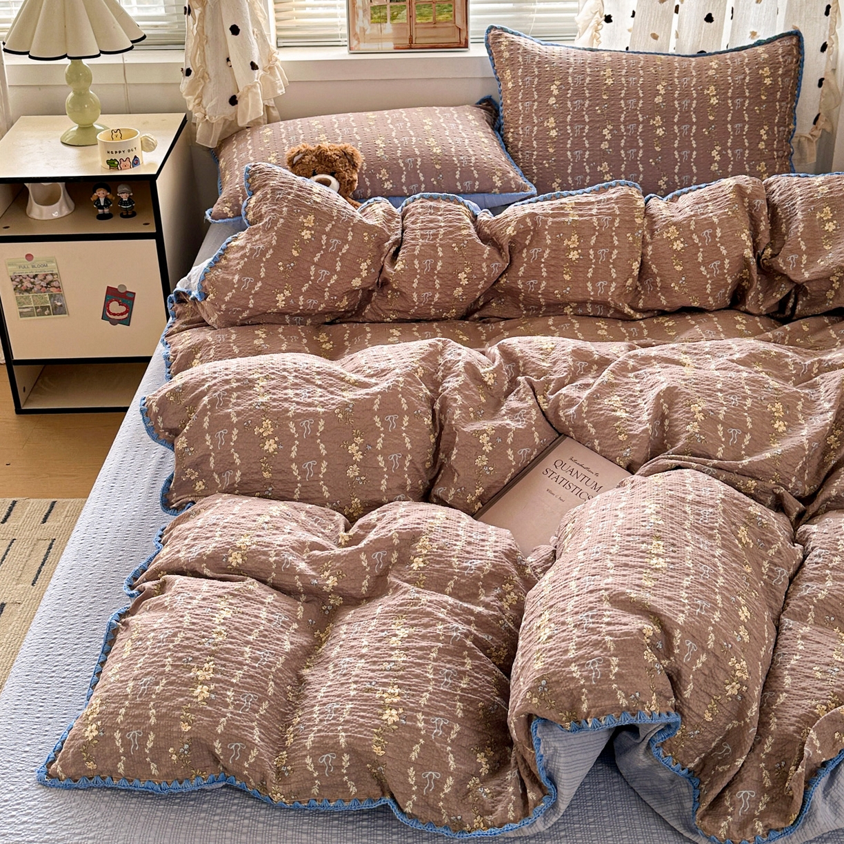 91家纺网 家纺一手货源 找家纺 蓝极人 2026新款泡芙被壳针四件套 情人节咖