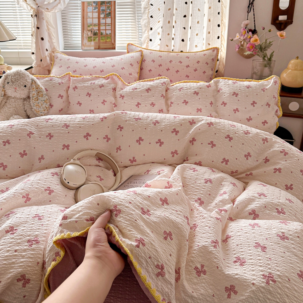 91家纺网 家纺一手货源 找家纺 蓝极人 2026新款泡芙被壳针四件套 若梦