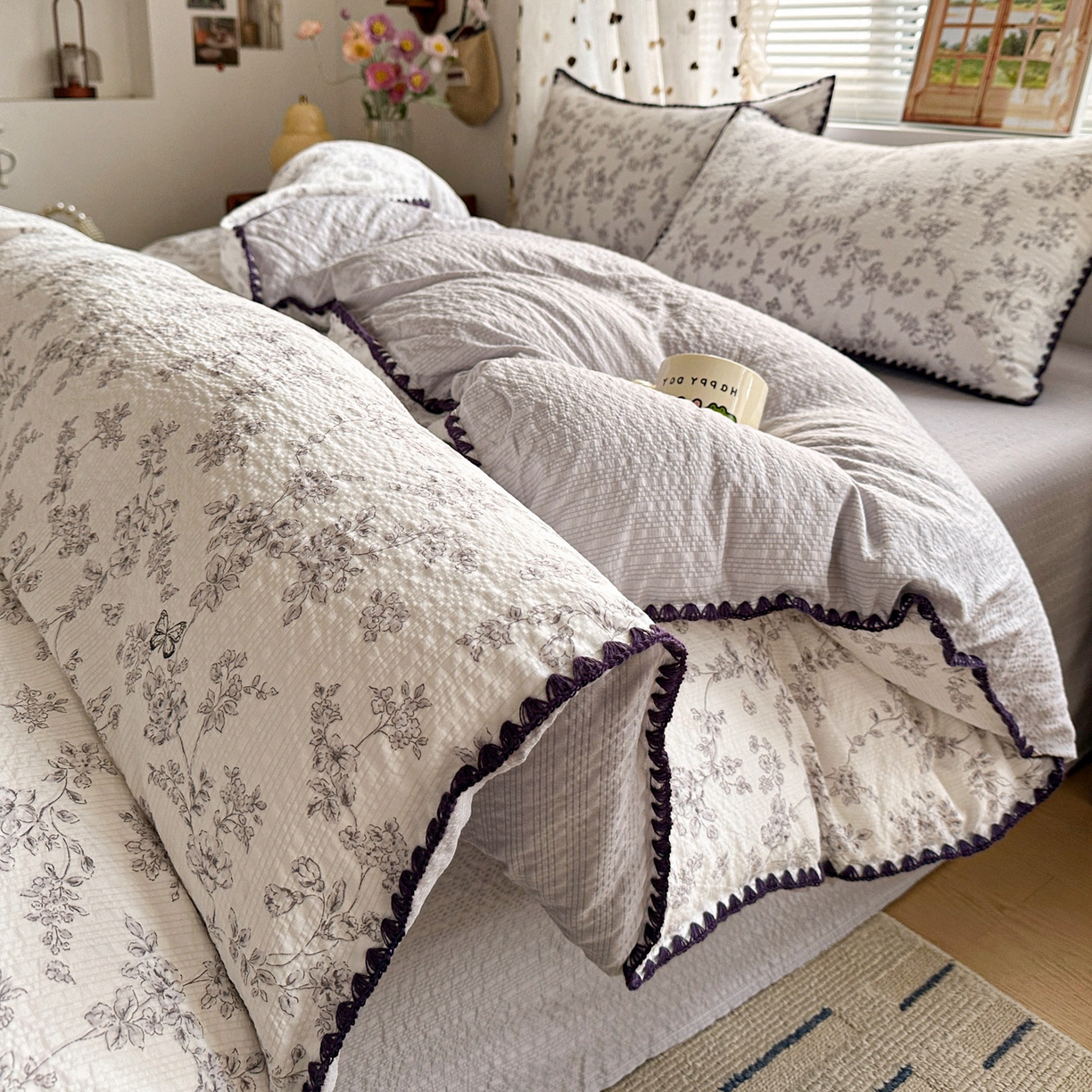 91家纺网 家纺一手货源 找家纺 蓝极人 2026新款泡芙被壳针四件套 蝶迹