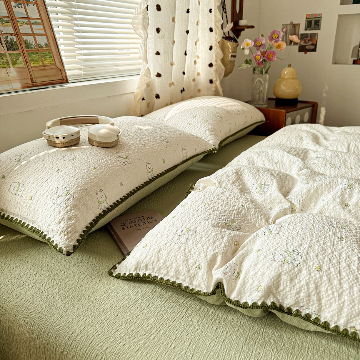 91家纺网 家纺一手货源 找家纺 蓝极人 2026新款泡芙被壳针四件套 耶耶狗