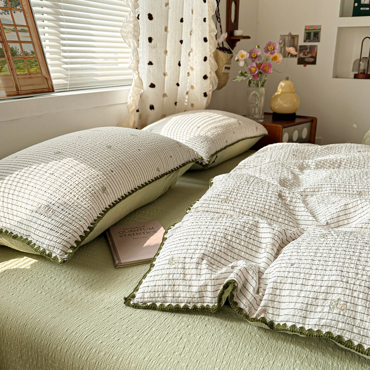 91家纺网 家纺一手货源 找家纺 蓝极人 2026新款泡芙被壳针四件套 蘑菇兔