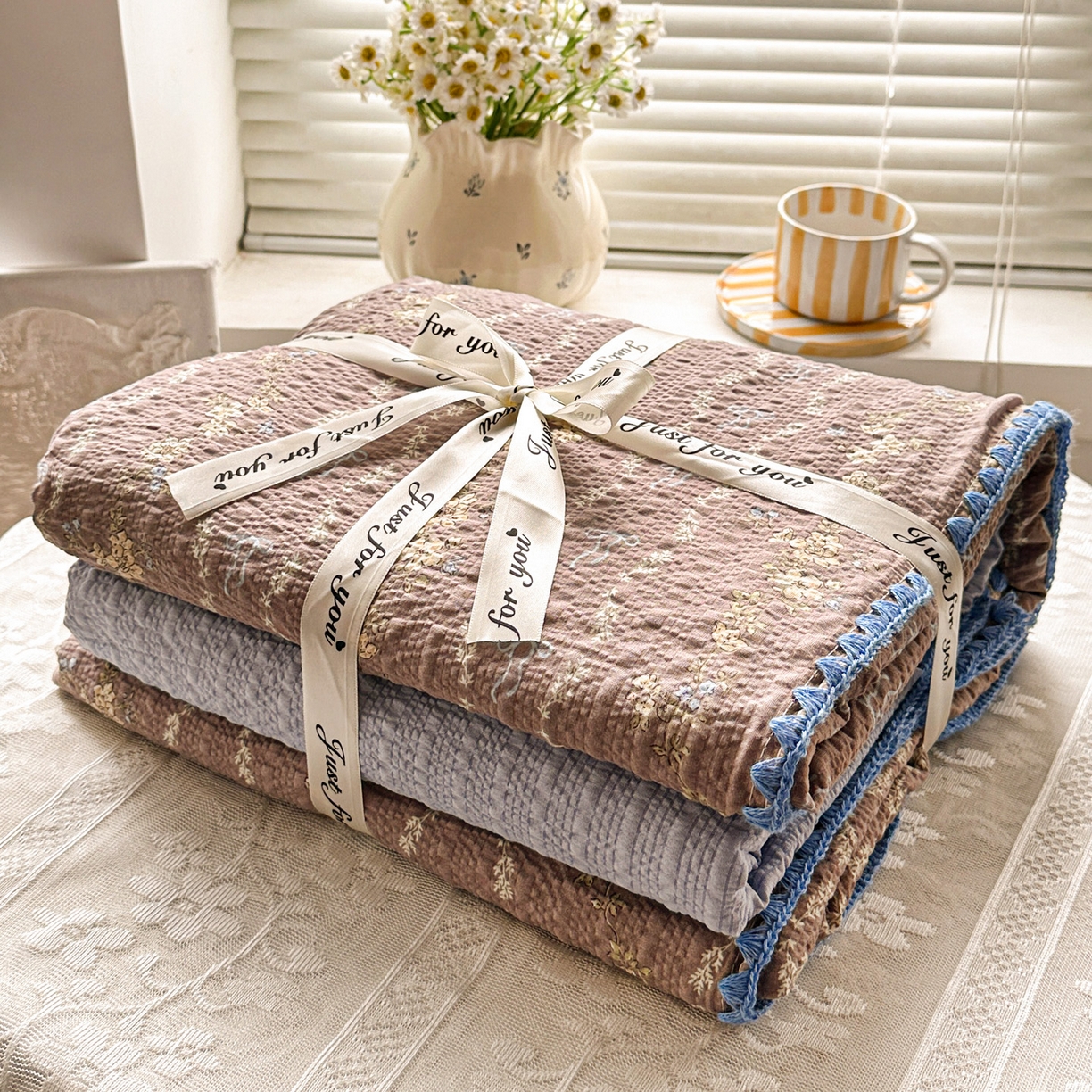 91家纺网 家纺一手货源 找家纺 蓝极人 2026新款泡芙被壳针四件套 情人节咖