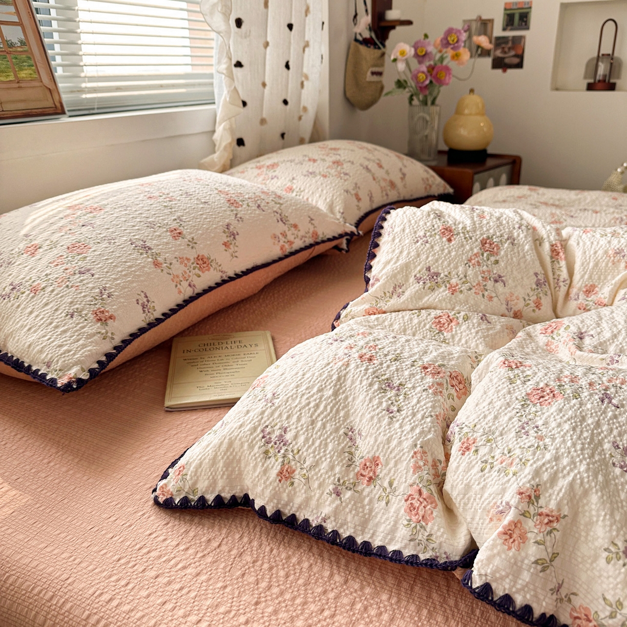 91家纺网 家纺一手货源 找家纺 蓝极人 2026新款泡芙被壳针四件套 春色