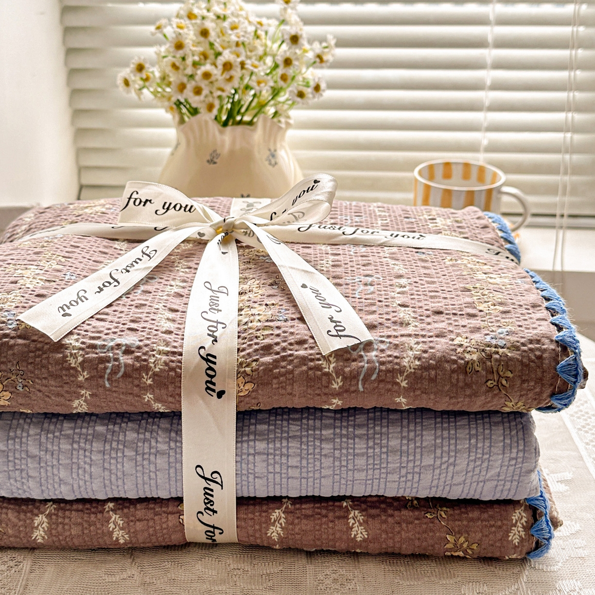 91家纺网 家纺一手货源 找家纺 蓝极人 2026新款泡芙被壳针四件套 情人节咖