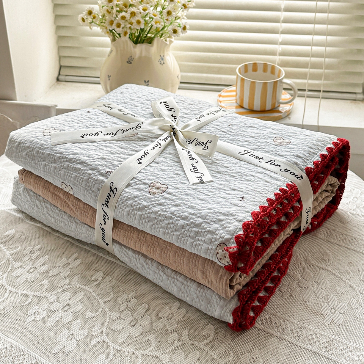 91家纺网 家纺一手货源 找家纺 蓝极人 2026新款泡芙被壳针四件套 好心情