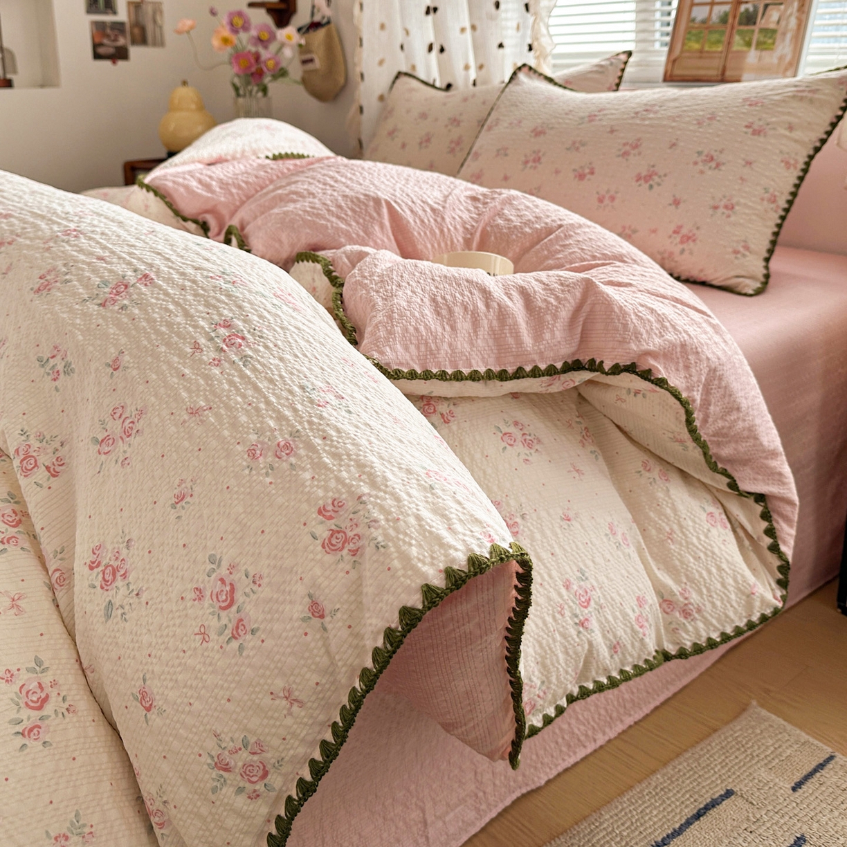 91家纺网 家纺一手货源 找家纺 蓝极人 2026新款泡芙被壳针四件套 月光