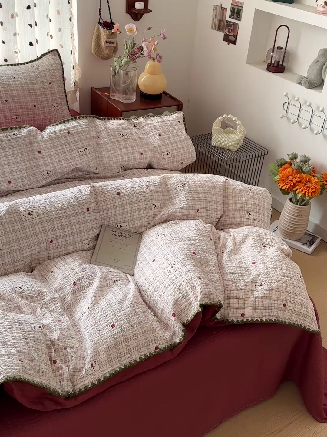 91家纺网 家纺一手货源 找家纺 蓝极人 2026新款泡芙被壳针四件套 苹果狗