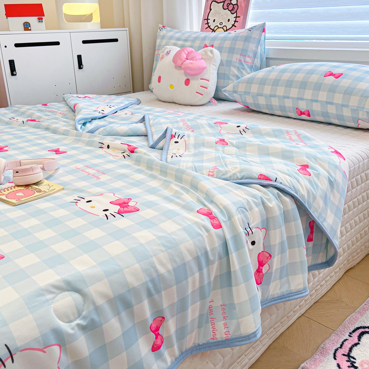 91家纺网 家纺一手货源 找家纺 暮思家居 2026新款正版授权三丽鸥A类仿锦氨小冰皮夏被夏凉被空调被 小冰皮-乖巧KT