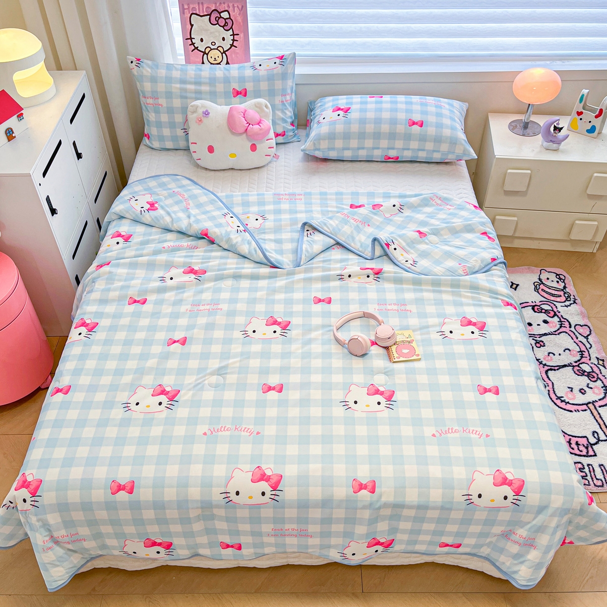 91家纺网 家纺一手货源 找家纺 暮思家居 2026新款正版授权三丽鸥A类仿锦氨小冰皮夏被夏凉被空调被 小冰皮-乖巧KT