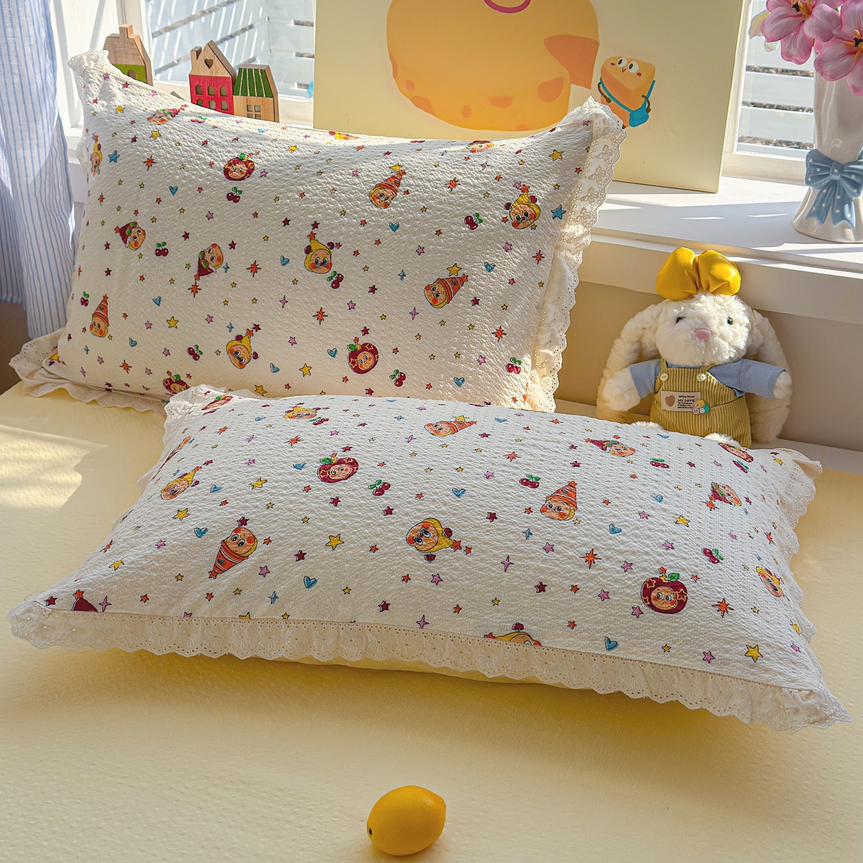 91家纺网 家纺一手货源 找家纺 弗苓家纺 2026新款高克重泡芙棉花边款夏被夏凉被空调被四件套小红书推荐-风格一 旧街星星