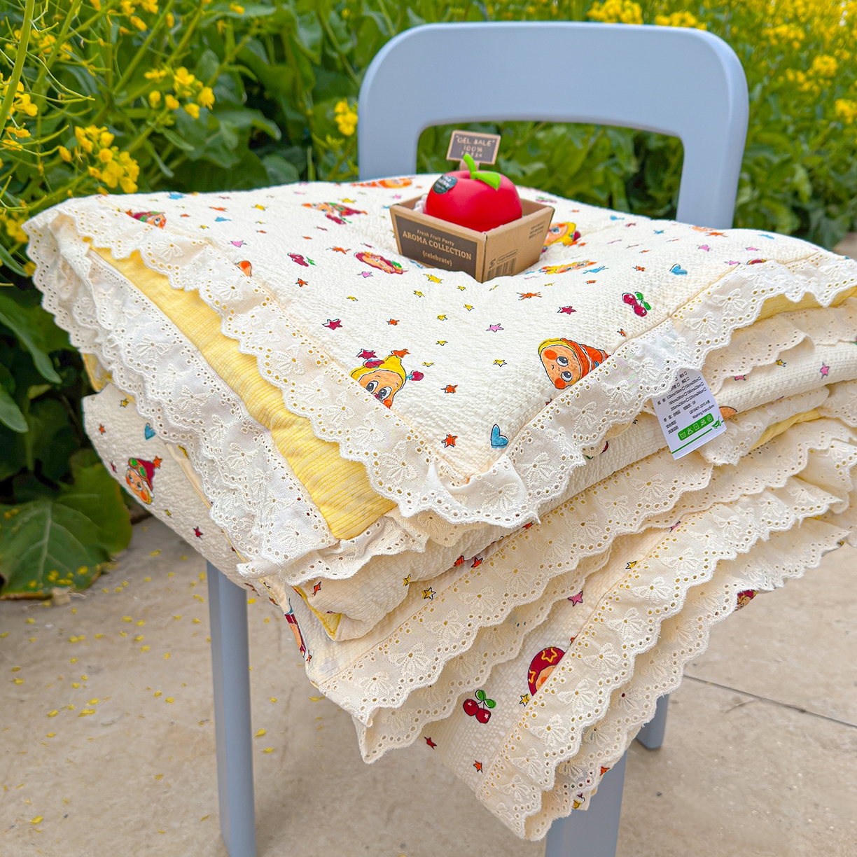 91家纺网 家纺一手货源 找家纺 弗苓家纺 2026新款高克重泡芙棉花边款夏被夏凉被空调被四件套小红书推荐-风格一 旧街星星