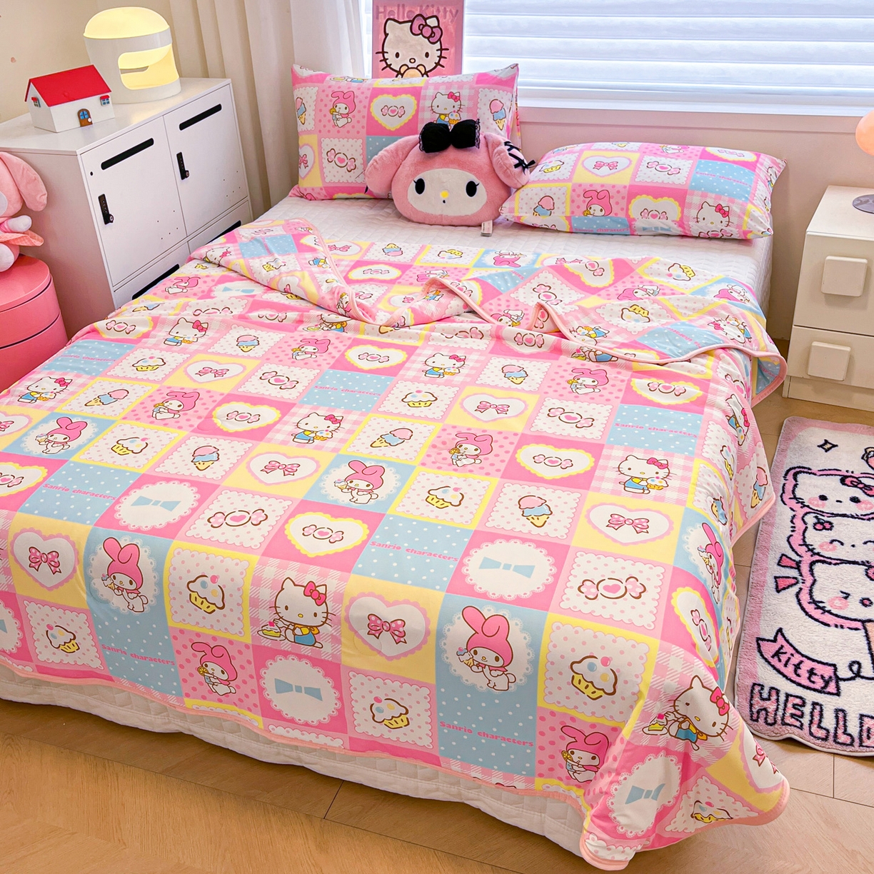 91家纺网 家纺一手货源 找家纺 暮思家居 2026新款正版授权三丽鸥A类仿锦氨小冰皮夏被夏凉被空调被 小冰皮-KT美乐蒂