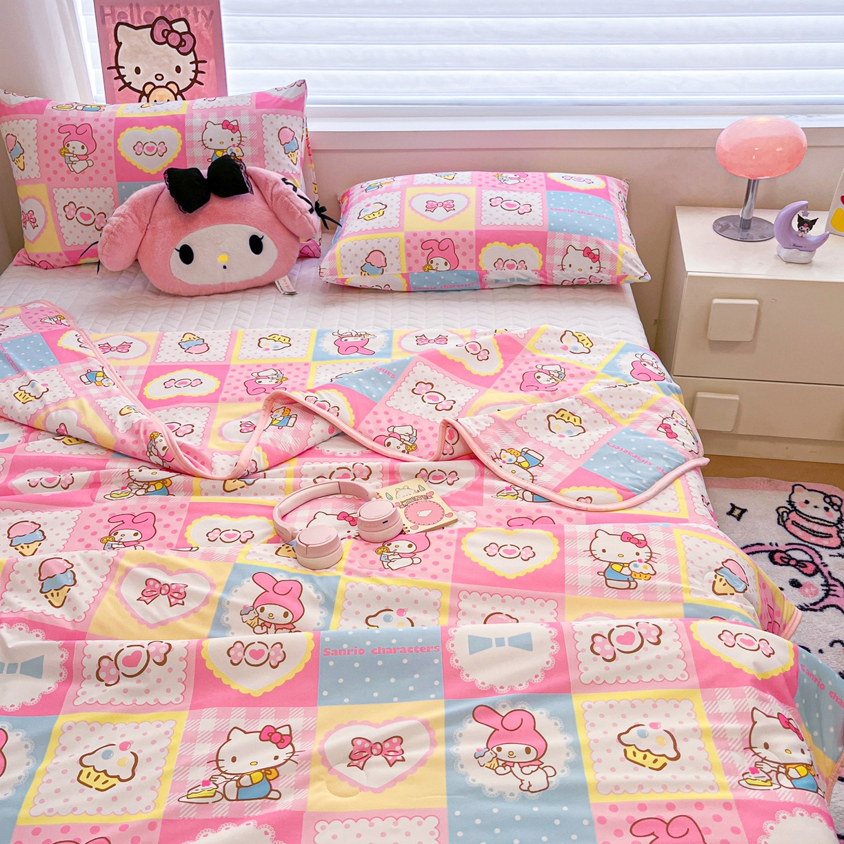 91家纺网 家纺一手货源 找家纺 暮思家居 2026新款正版授权三丽鸥A类仿锦氨小冰皮夏被夏凉被空调被 小冰皮-KT美乐蒂