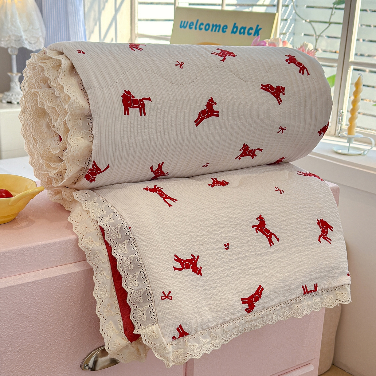 91家纺网 家纺一手货源 找家纺 弗苓家纺 2026新款高克重泡芙棉花边款夏被夏凉被空调被四件套小红书推荐-风格一 马上有钱