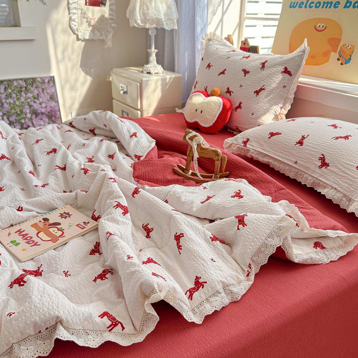 91家纺网 家纺一手货源 找家纺 弗苓家纺 2026新款高克重泡芙棉花边款夏被夏凉被空调被四件套小红书推荐-风格一 马上有钱