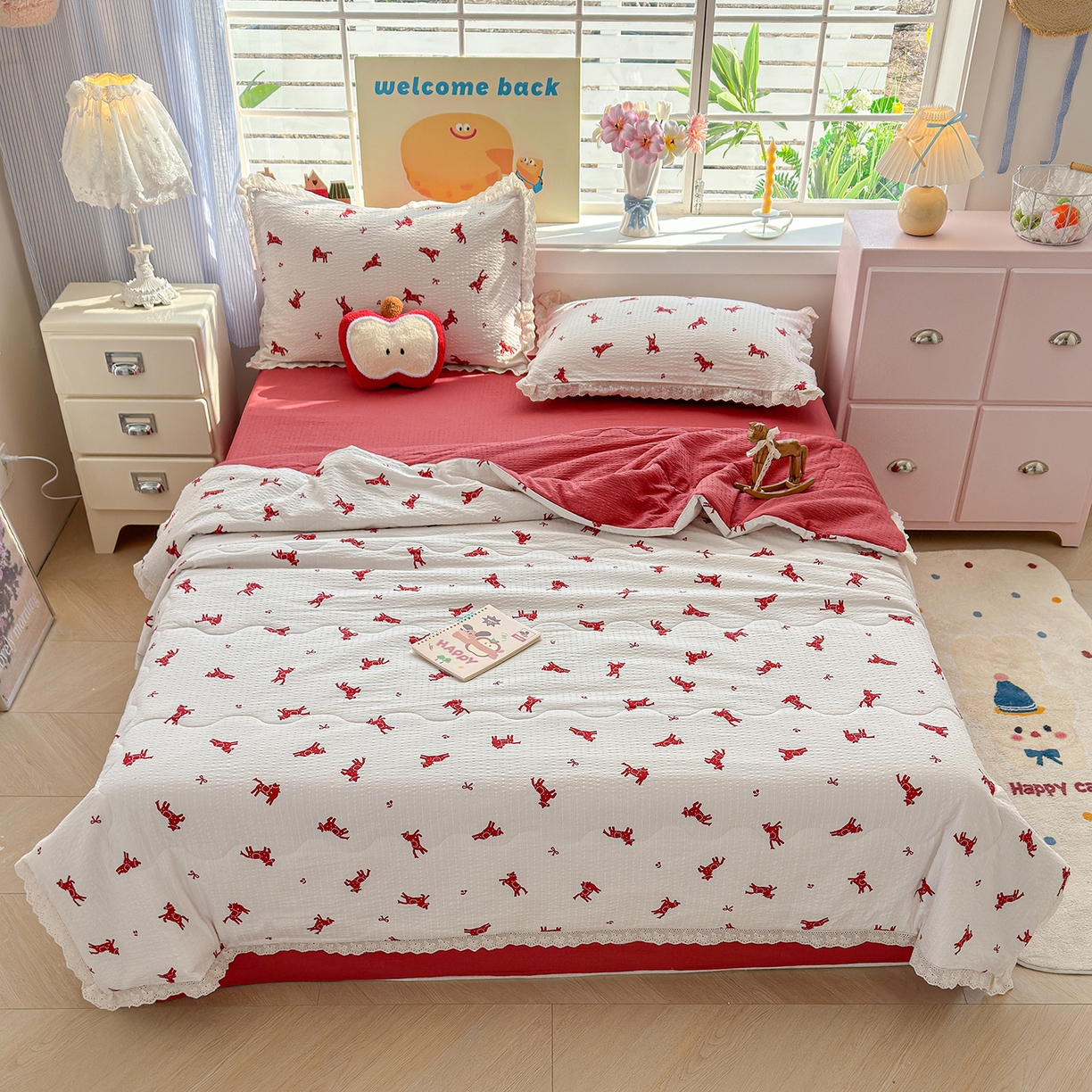 91家纺网 家纺一手货源 找家纺 弗苓家纺 2026新款高克重泡芙棉花边款夏被夏凉被空调被四件套小红书推荐-风格一 马上有钱