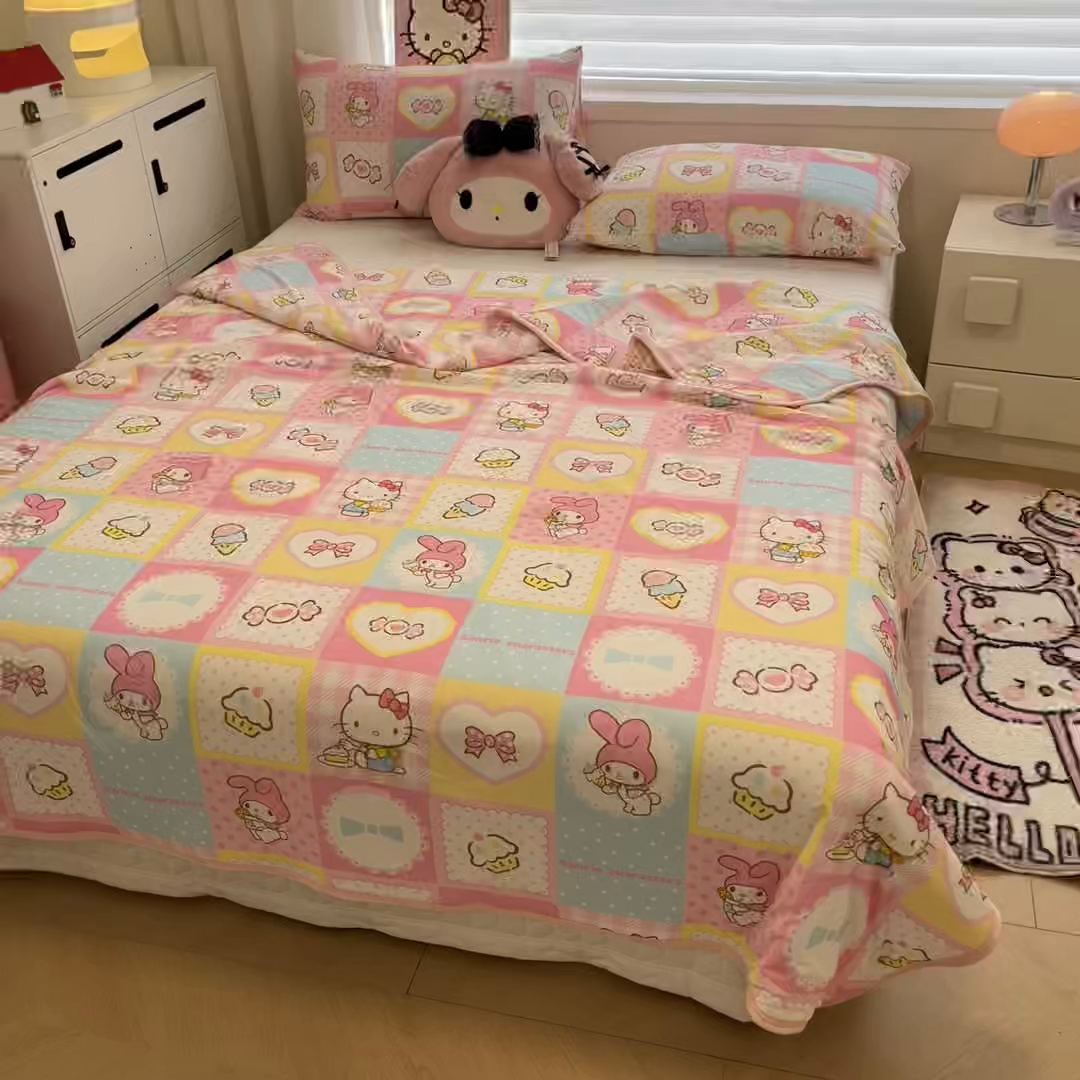 91家纺网 家纺一手货源 找家纺 暮思家居 2026新款正版授权三丽鸥A类仿锦氨小冰皮夏被夏凉被空调被 小冰皮-KT美乐蒂