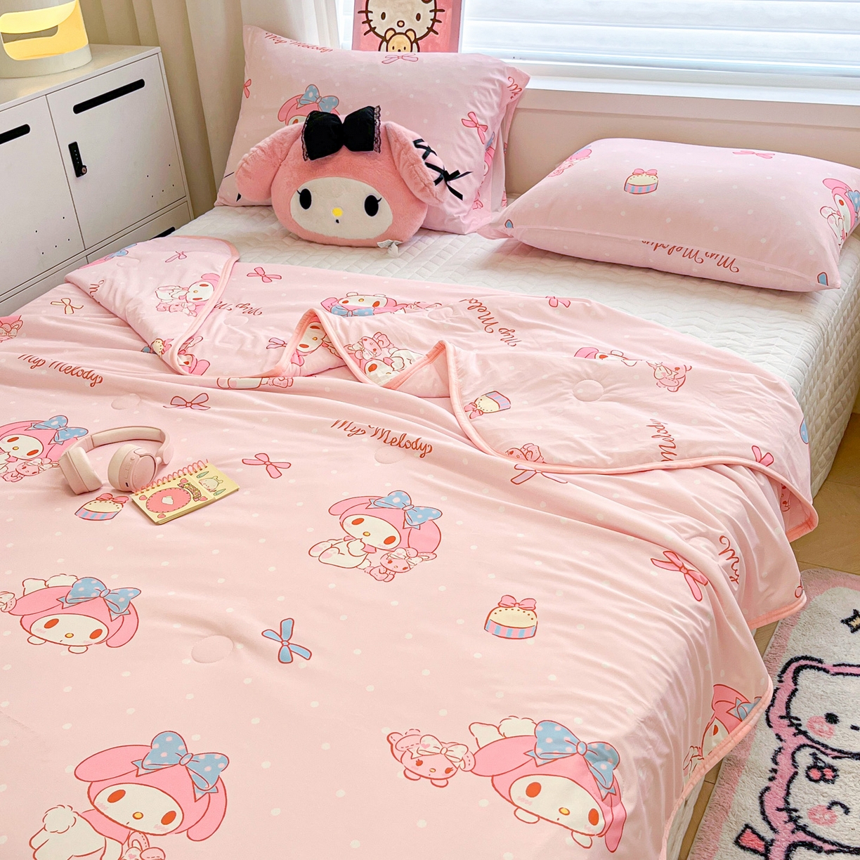 91家纺网 家纺一手货源 找家纺 暮思家居 2026新款正版授权三丽鸥A类仿锦氨小冰皮夏被夏凉被空调被 小冰皮-蝴蝶结美乐蒂