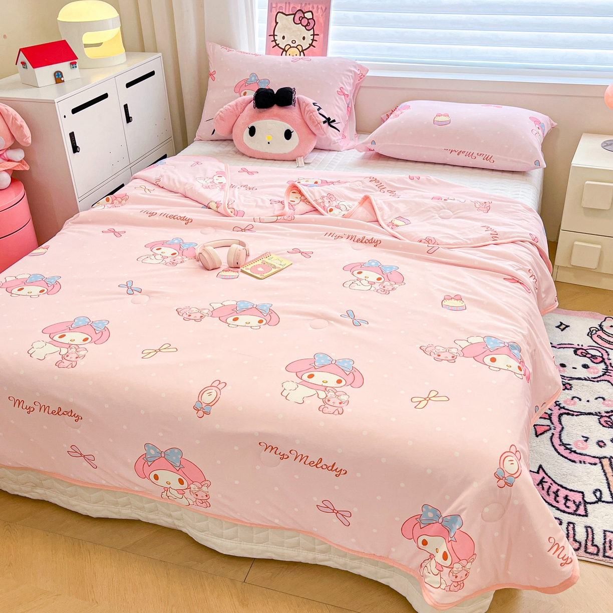 91家纺网 家纺一手货源 找家纺 暮思家居 2026新款正版授权三丽鸥A类仿锦氨小冰皮夏被夏凉被空调被 小冰皮-蝴蝶结美乐蒂